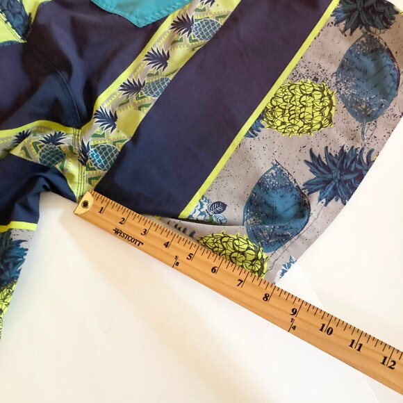 Vintage Ocean Pacific Board Shorts Mens Swim Suit Size M 34 Pineapples Teal Blue - Picture 12 of 16